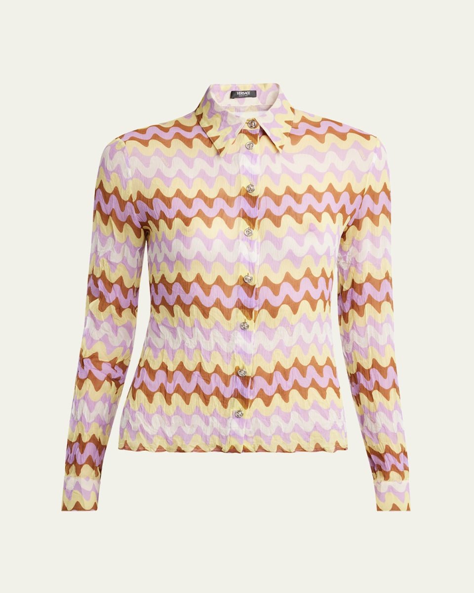 Wave Print Button Down Shirt